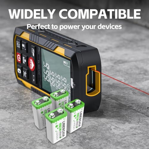 9V 450mAh Li-ion Rechargeable 4-Pack with 4-Slot Charger | 4-Slot Smart Charger, Independent Charging, MCU Protection, for Mics/Multimeters/Alarms, 1200 Cycles