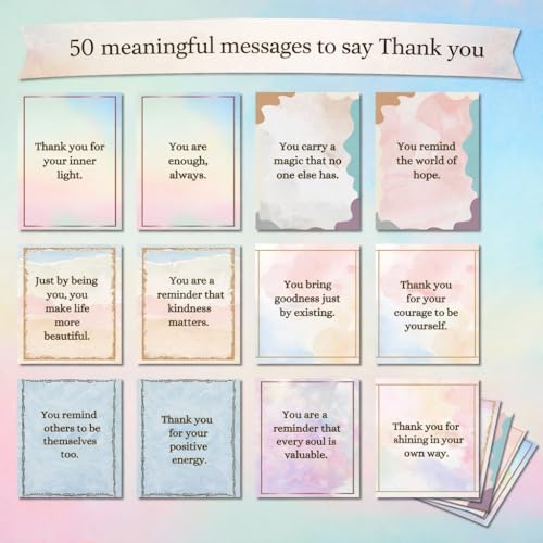 Isaac Liev 50 Positive Affirmations for Women & Men Mindful Heartfelt Messages, Thank You Appreciation thoughtful Cards Gift Uplifting Reminder Kind words, Self-Care Gratitude, thinking of you cards - style: Thank You Affirmations