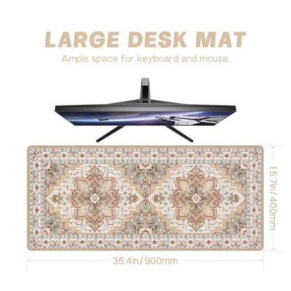 Baziabbo Cute Desk Mat,XXL Extended Large Mouse Pad,Gaming Mousepad with Stitched Edge,Non-Slip Rubber Base Keyboard Desk Pad for Home Office Study Game (Khaki) - color: Khaki
