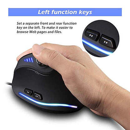 Zeerkeer Ergonomic Vertical Mouse, RGB Wired Vertical Gaming Mouse with Joystick, 10000 Max DPI and 11 Programmable Buttons for Gamers, Computer (Wired)