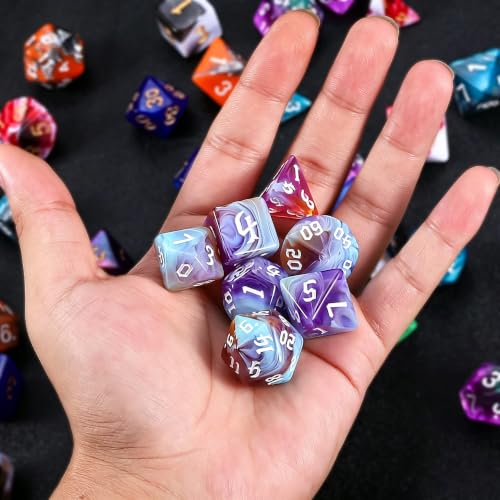 QMAY DND Dice Set -D&D Polyhedral Dice (7pcs) for Dungeons and Dragons (Water Blue and Purple) - color: Water Blue and Purple