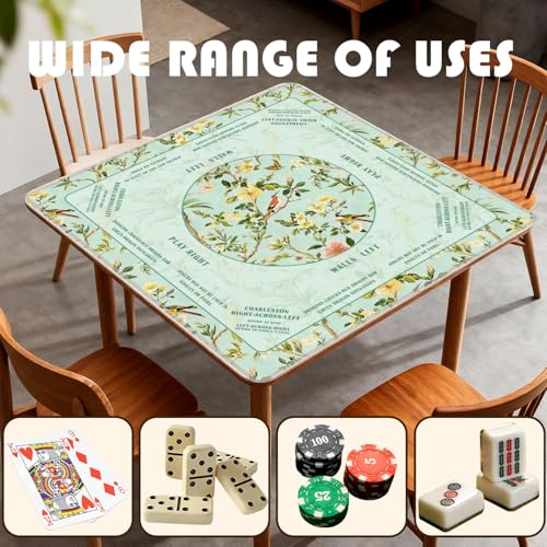 Green Chinoiserie Floral Bird Mahjong Mat 31.5 x 31.5 in, Traditional Flower Chinese Non-Slip Noise Reduction Gaming Mat for Table American Mahjong Poker Board Games Card Games Dominoes - color: Turquoise Chinese Style Mahjong Mat