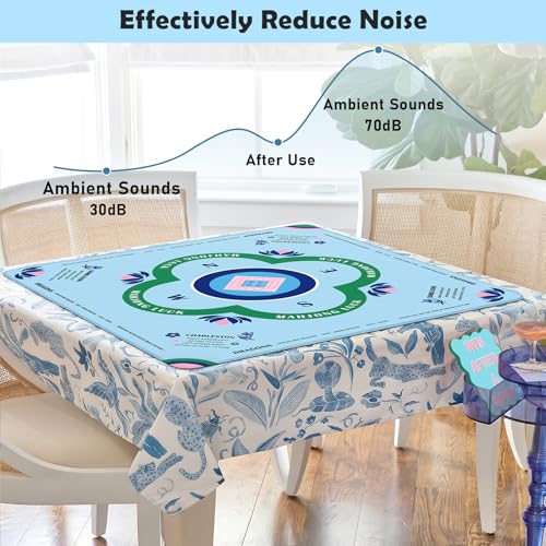Mahjong Mat Set, Anti-Slip Noise Reduction Gaming Mat for American Mahjong, 32.28x32.28 Inch Waterproof Game Table Cover Kit with Carrying Bag, Mahjong Tile Shuffler Cards & Dice & Card Line Finder