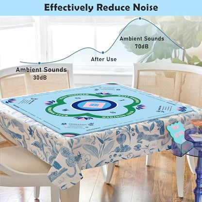 Mahjong Mat Set, Anti-Slip Noise Reduction Gaming Mat for American Mahjong, 32.28x32.28 Inch Waterproof Game Table Cover Kit with Carrying Bag, Mahjong Tile Shuffler Cards & Dice & Card Line Finder