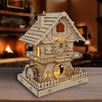 Cuberie 3D Wooden Puzzles Cuckoo Clock - DIY Model Kits for Adults with Music Box, Wood Building Project for Home Decor, Creative Gift for Teens (Age 14+)