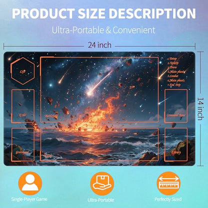 MTG Playmat with Storage Tube & 7-Dice Set - Waterproof TCG Playmat with Stitched Edges, Non-Slip Rubber Card Game Mat (24"x14") (playmat with Zones, Glowing River Landscape) - color: Glowing River Landscape, style: playmat with zones