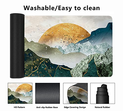 MIOAOSRT Desk Mat,The Green Golden Mountains by Sunset Extended Gaming Mouse Pad,Large Non-Slip Rubber Base Mousepad with Stitched Edges,Waterproof Mouse Mat Desk for Office Game Home 35.4x15.75 in - color: The Green Golden Mountains By Sunset