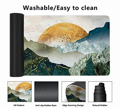 MIOAOSRT Desk Mat,The Green Golden Mountains by Sunset Extended Gaming Mouse Pad,Large Non-Slip Rubber Base Mousepad with Stitched Edges,Waterproof Mouse Mat Desk for Office Game Home 35.4x15.75 in - color: The Green Golden Mountains By Sunset