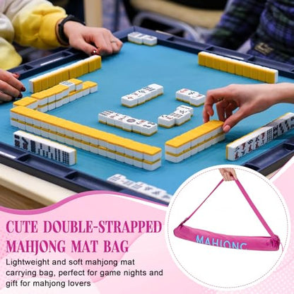 35 Inch Long Velvet Mahjong Mat Bag Cute Double Strapped Drawstring Mahjong Mat Holder Lightweight Carrying Bag for Board Games Outdoor Travel Storage-Mat Not Include(Rose Red,1 Pc) - color: Rose Red