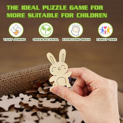 Wooden Puzzles for Kids Ages 4-8, Cute Bunny Puzzle, Unique Animal Shaped Wooden Jigsaw Puzzles for Kid, 50 Pieces Puzzles for Kids(50pcs,11.4 * 11.4in) - color: Easter Bunny