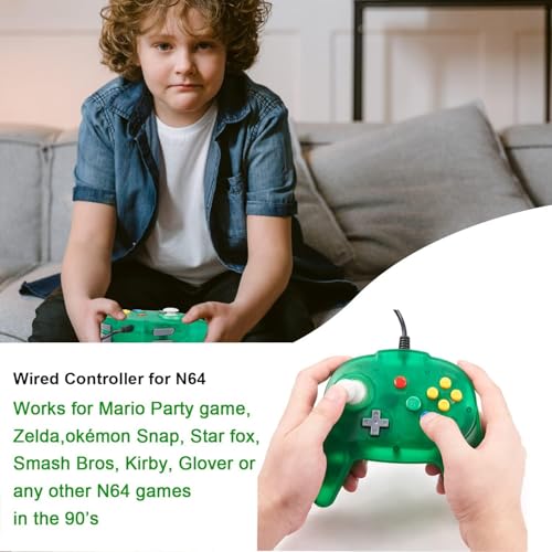KIWITATA Retro Mini N64 Controller, N64 Wired Remote Bit Game Pad Upgraded Joystick Controller for Classic N64 Console Clear Green - color: green