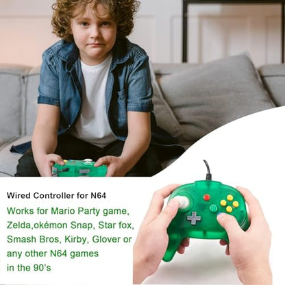 KIWITATA Retro Mini N64 Controller, N64 Wired Remote Bit Game Pad Upgraded Joystick Controller for Classic N64 Console Clear Green - color: green