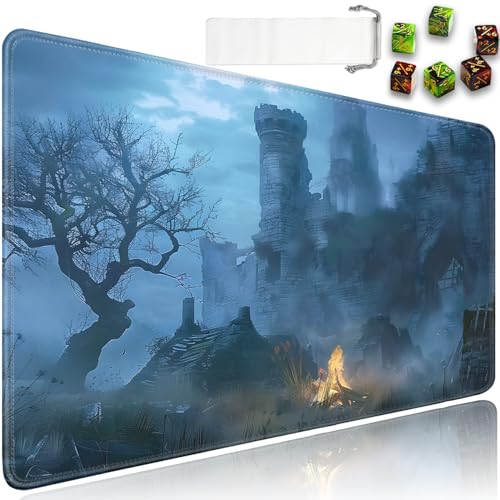 for MTG Playmat + Drawstring Travel Pouch + 6 Dice Counter, for Trading Card Game Playmats or Mouse Pad, Anti-Slip Rubber 24 x 14 in, The Walls After The Battle for TCG Playmat (No with Zone) - color: JV-Playmat-6-1-I241
