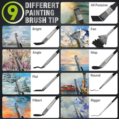 Paint Brushes Set of 24 Pieces, CONDA Different Shapes Wooden Handles Brushes with Art Brush Case, Professional Artist Brushes for Oil, Acrylic Canvas Watercolor Painting Craft - color: Light Grey