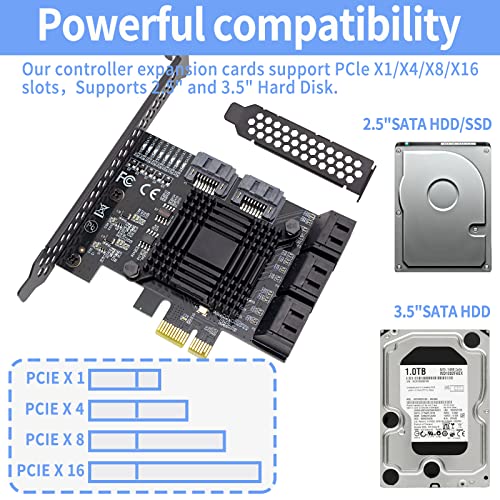 PCIe 8-Port SATA Controller Card (6 Gbps, Compatible with Windows, MAC, Linux) with 8 SATA Cables and Low Profile Bracket - color: PCIE SATA 8 port