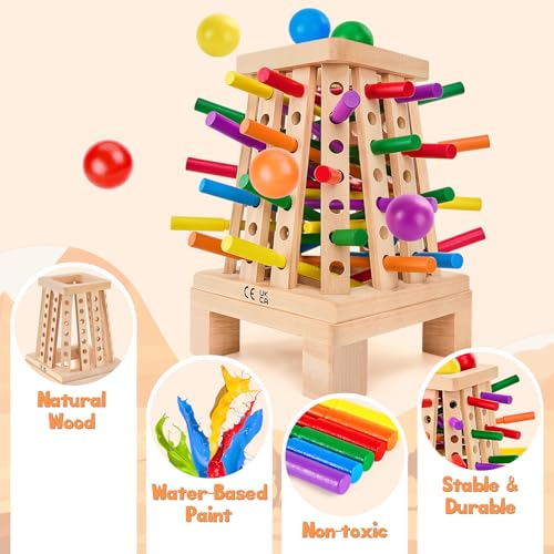 Montessori Board Game for Kids 4-6, Pyramid Wooden Sticks Dice Game | Math Educational, Fine Motor Skills Toy for 3+ Year Olds Girls Boys, Classic Table Game for Family Night
