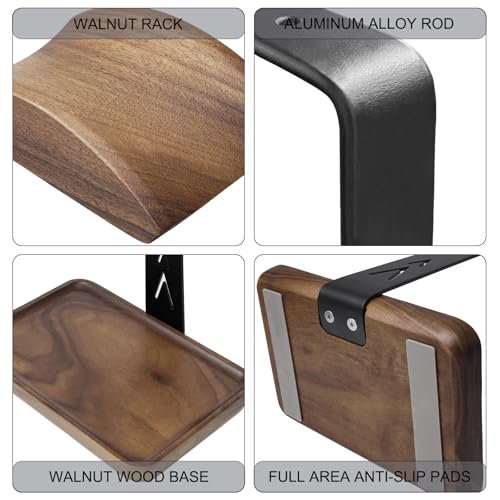 GEVO Headphone Stand, Walnut Wood Headset Stand with Controller Holder, Headphones Holder for Gaming, Office and Desk Compatible with AirPods Max, Bose, Sennheiser, Corsair