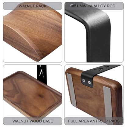 GEVO Headphone Stand, Walnut Wood Headset Stand with Controller Holder, Headphones Holder for Gaming, Office and Desk Compatible with AirPods Max, Bose, Sennheiser, Corsair