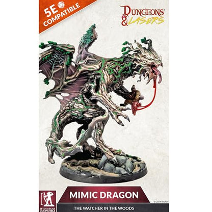 Dungeons & Lasers Mimic Dragon Miniature Figure - Tall 5" Height with Scenic Base - 5E Compatible for use with DND and Tabletop RPG Games - Highly Detailed and Unpainted