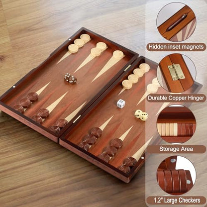 Syrace Handcrafted Wooden Backgammon Set, 16" Large Size, Classic Two-Player Strategy Board Premium Travel Game Board for Adults & Teenagers - style: Classic-Star 39x40CM