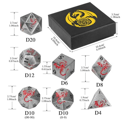 Metal Dice Set, Flat Face Design Dragon Pattern, 7pcs Polyhedral Metal DND Dice Set, DND Starter Set, D&D Gifts with Gift Box, Role Playing Board Games Accessories, Silver - color: Silver