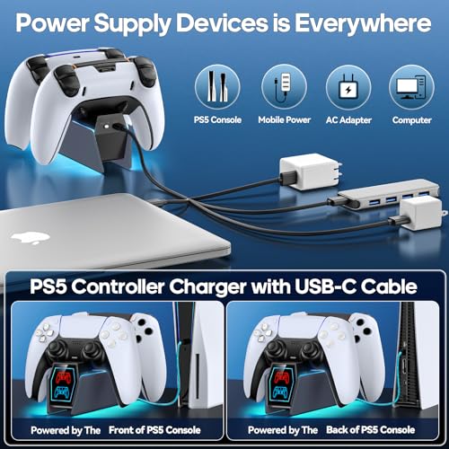 Controller Charger Station Compatible with Play 5 Faceplates Edge & Dual Controller, 9 Lightings P 5 Accessories Charging Station, P 5 Dock Stand with LED Indicator & On-Off Switch, Gray - color: Gray