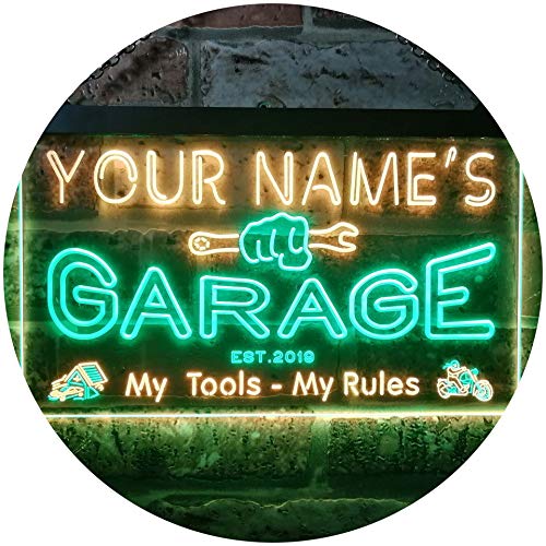 ADVPRO Personalized Your Name Est Year Theme Garage Man Cave Decor Dual Color LED Neon Sign Green & Yellow 12" x 8.5" st6s32-pp1-tm-gy - color: Green & Yellow, size: 12" x 8.5"