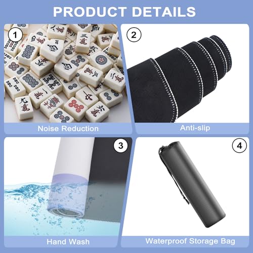 31.5 Inch Mahjong Mat for Table, 3MM Non-Slip & Noise Reduction Gaming Mat with Drawstring Bag, Perfect for Poker, Board Games, Card Games, Tile Games, and Dominoes (Salvia Blue-Light Steel Blue) - color: Salvia Blue-light Steel Blue