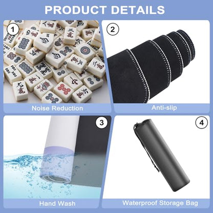 31.5 Inch Mahjong Mat for Table, 3MM Non-Slip & Noise Reduction Gaming Mat with Drawstring Bag, Perfect for Poker, Board Games, Card Games, Tile Games, and Dominoes (Salvia Blue-Light Steel Blue) - color: Salvia Blue-light Steel Blue