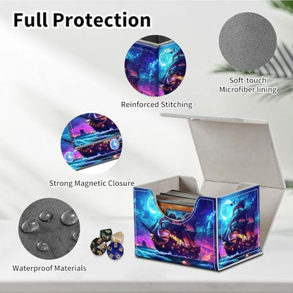 Stylish MTG Deck Box for 110+ Cards, Magnetic Commander Deck Case with Bonus Game Card Pouch, Durable Storage for TCG and Sleeved Magic Cards, Pirate Ship - color: Pirate Ship