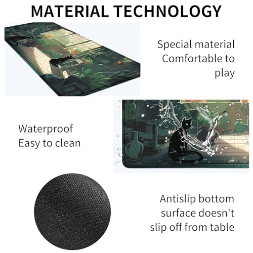 Card Mat for MTG & TCG Playmat,Black Cats | 24" x 14" Non-Slip Card Game Mat with Stitched Edges, Waterproof Desk Table Mat & Oversized Mouse Pad for Gaming & Office