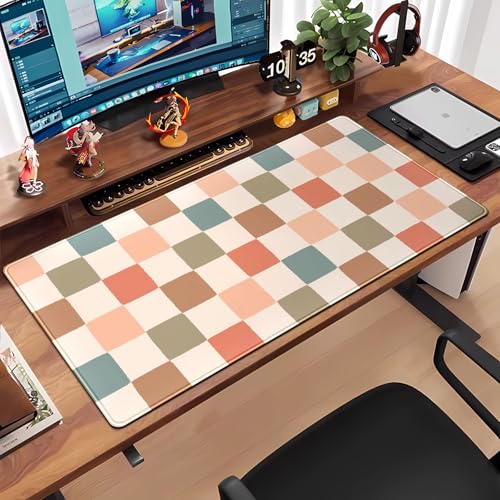 Boho Checker Desk Mat Beige Checkerboard Mouse Pad Large Aesthetic Desk Pad Extended Gaming Mousepad XXL Keyboard Pad Computer Laptop Mouse Mat Office Desktop Decor Pad 31.5x15.7 in - color: Boho Checker