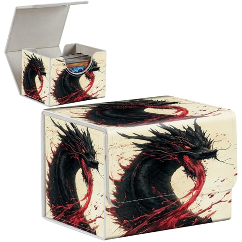 PU Leather Deck Box for MTG Commander Cards, Fits 100+ Double Sleeved Cards, Secure Magnetic Trading Card Storage Case for TCG CCG,Blood Red Black Dragon - color: Blood Red Black Dragon