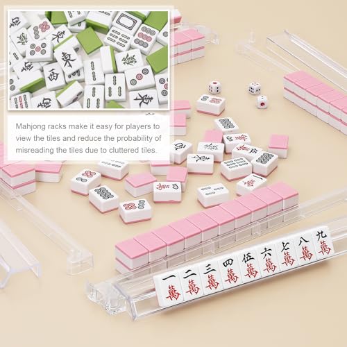 Mahjong Racks with Pushers 4PCS Set Majiang Tile Holder Acrylic Mahjong Racks Accessories and Gifts - color: Clear