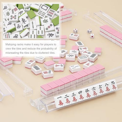 Mahjong Racks with Pushers 4PCS Set Majiang Tile Holder Acrylic Mahjong Racks Accessories and Gifts - color: Clear