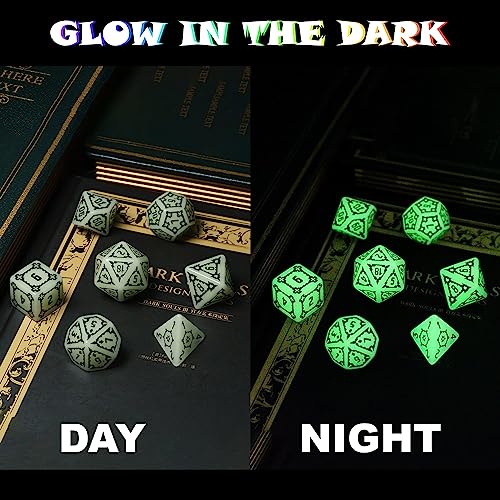 cusdie 25mm Giant DND Dice Glow in The Dark, 7 Pcs Luminous Polyhedral Dice Set, Glowing D&D Dice with Dragon Eye Dice Bag for Pathfinder RPG(Glow in The Dark) - color: Luminous