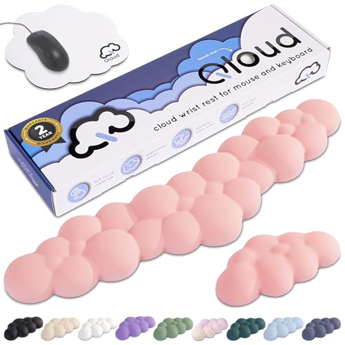 Pink Cloud Keyboard Wrist Rest – Create-ables Qloud Pink Wrist Rest for Computer Keyboard and Mouse, Ergonomic Memory Foam Wrist Pad with Non-Slip Base, Includes Cloud Mouse Pad - color: 06 Pastel Pink