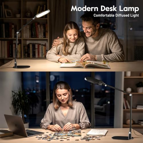 LED Desk Lamp for Home Office, Soft Edge-lit Design - Modern Style | Eye-Caring Diffused Light, Professional Computer Light for Reading, Crafts & Zoom, Dimmable with 30 Modes, Memory & Timer - color: Black