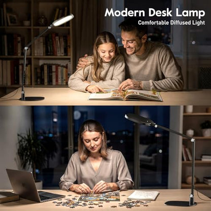 LED Desk Lamp for Home Office, Soft Edge-lit Design - Modern Style | Eye-Caring Diffused Light, Professional Computer Light for Reading, Crafts & Zoom, Dimmable with 30 Modes, Memory & Timer - color: Black