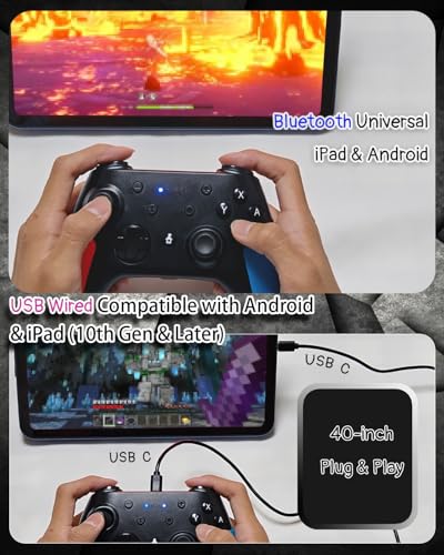 Wzuicov Wireless & Wired Gaming Controller, Bluetooth / USB Dual Mode for iPhone, Android, Switch, Switch 2, PC, TV Box, Tesla, Apple Arcade & Android Games Ready, Includes 2 USB-C Cables & Adapter