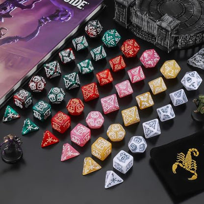 CiaraQ Polyhedral Dice Set - DND Role Playing Dice | Acrylic RPG Dice for Dungeons and Dragons MTG Table Games, Multi-Color, 42pcs - color: Red & Green/Red/Green/Pink/Yellow/White