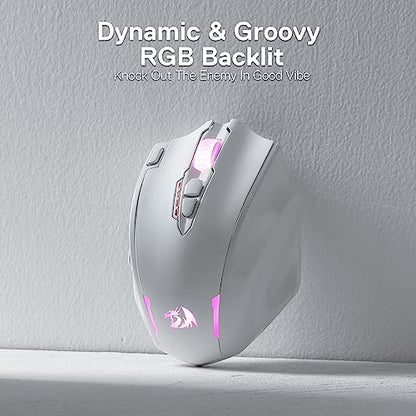 Redragon M913 Wireless RGB MMO Gaming Mouse 16000 DPI Remapping Keys | Cable-Free 0 Delay Dedicated for FPS Gamers, Redefine Keybinding Macro, Vibing Backlight, Ergonomic Grip Body Comfort - color: White, style: Wireless M913
