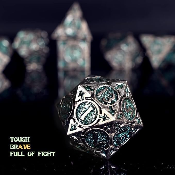 RULE DICE DND Metal Dice Set, D&D Dungeons and Dragons Dice, D and D Dice Set Large Weighted 7 die Metal, RPG MTG Role Playing Polyhedral Dice Set with D & D Dice Gifts Box(Green) - color: A-light Blue