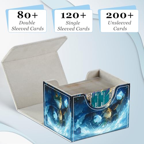 Commander Deck Box for Trading Cards - Fits 100+ Double Sleeved Cards, PU Leather MTG TCG Storage Case with Strong Magnetic Closure, Ice Mage Frog - color: Ice Mage Frog
