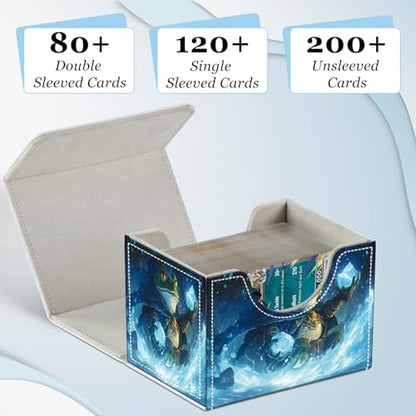 Commander Deck Box for Trading Cards - Fits 100+ Double Sleeved Cards, PU Leather MTG TCG Storage Case with Strong Magnetic Closure, Ice Mage Frog - color: Ice Mage Frog