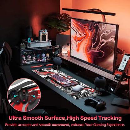 Canjoy Gaming Mouse Pad, Fluid Pattern Mouse Pad 31.5x11.8inch Large Extended Computer Mouse Mat Keyboard Full Desk Mousepad for Gaming, Office, Home - color: Red-Black Fluid, size: 800*300mm