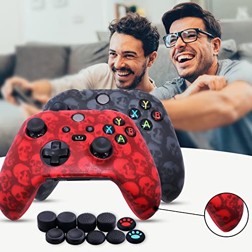 Jusy [2 Pack] Compatible with Xbox Series X/S Controller Soft Silicone Cover Skin, Sweat-Proof Dust-Proof Anti-Slip Case Cover Protective Accessories Set, with 10 Thumb Grips (Comic Skulls) - color: Comic Skulls