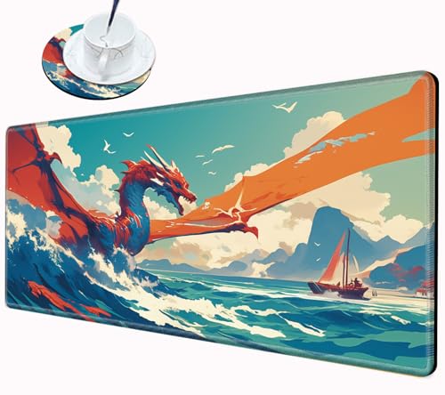 Gaming Mouse Pad Large Mousepad Dragon Desk Mat XXL Big Desk Pad Rubber Base Computer Pad with Stitched Edges Mouse Mat for Work Game Home Office - color: Fly Dragon, size: 31.5''x15.75''