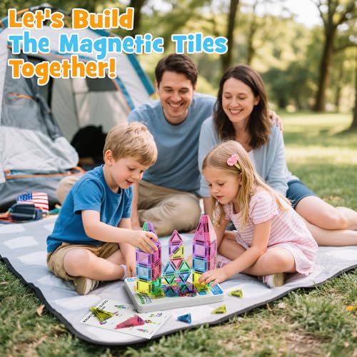42PCS Mini Magnetic Tiles Travel Set with Iron Storage Box - Portable STEM Building Blocks for Kids 3-8, Montessori Educational Magnet Toys for Airplane, Car Rides & On-The-Go Play | Portable Montessori educational magnetic building tiles for airplane, ca