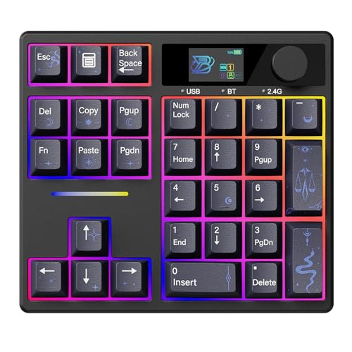 X BOYI TD31Pro Mechanical Numpad,Hot Swap Wireless BT5.0/2.4GHz/Type-C Wired Numeric Keypad with Screen&Knob,30Keys PBT Keycaps RGB Gaming Macro Number Pad for PC Laptop (Moon-Star) - color: Moon-Star
